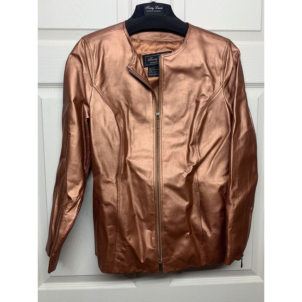 Women's Terry‎ Lewis Luxuries Leather Metallic Copper Jacket -Size XS NWT